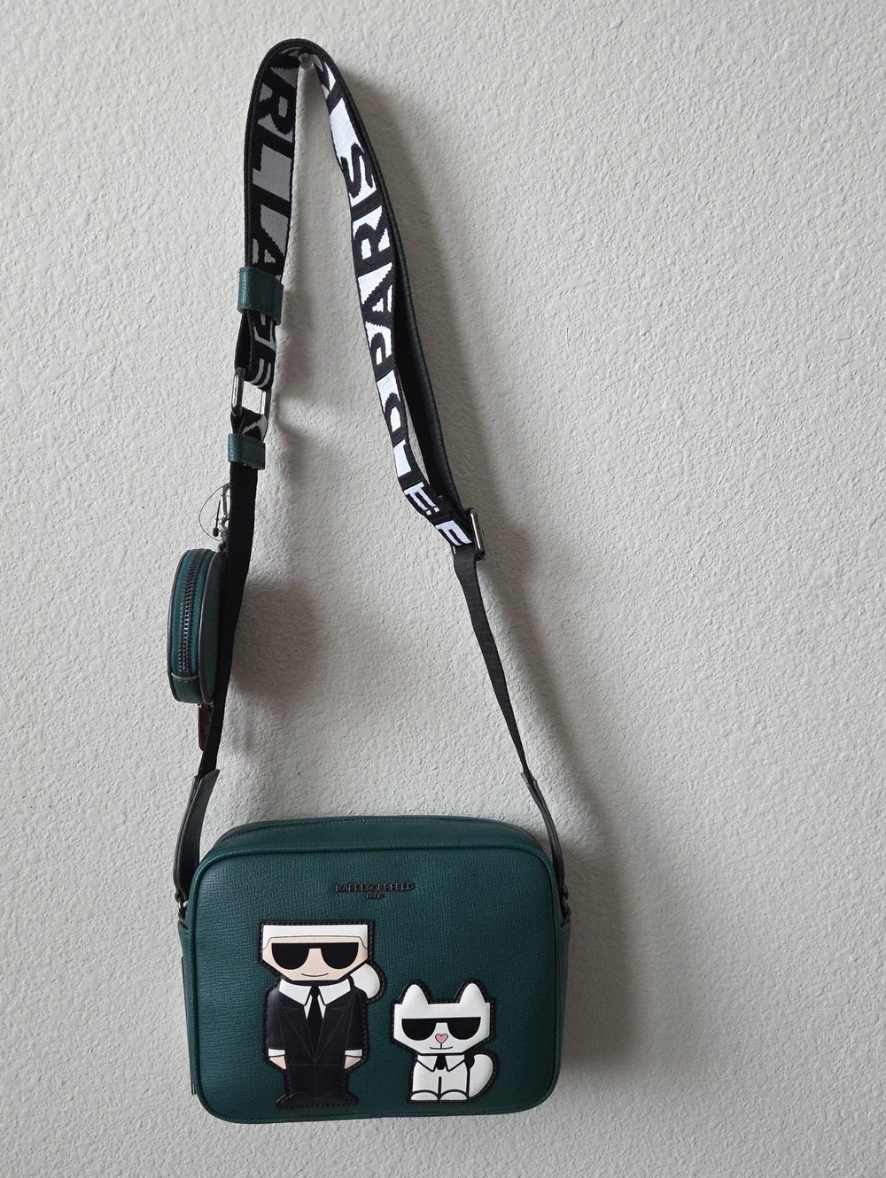 Karl Lagerfeld Veridian Green Crossbody Camera Bag Character Appliqués Coin Pouc